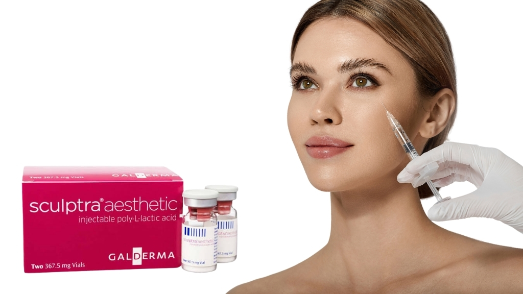 Image showing the application of Sculptra injection on a patient for a facelift treatment in Dubai